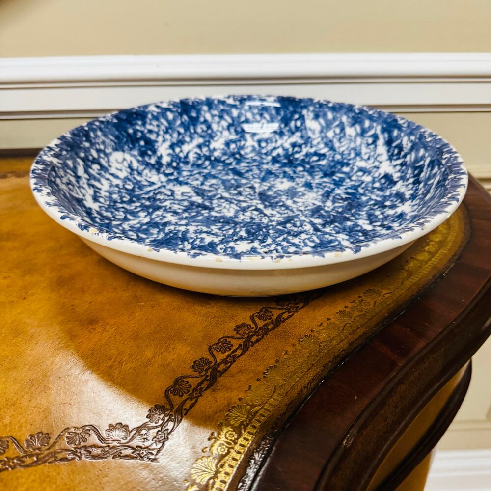 VillaWare Classic Hand Painted Made in Italy Blue Large Pasta Serving Bowl VTG